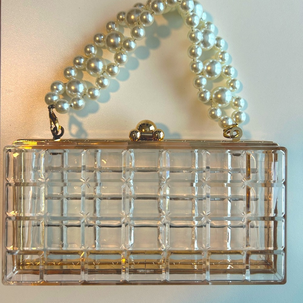 Gorgeous clear & pearl clutch / purse